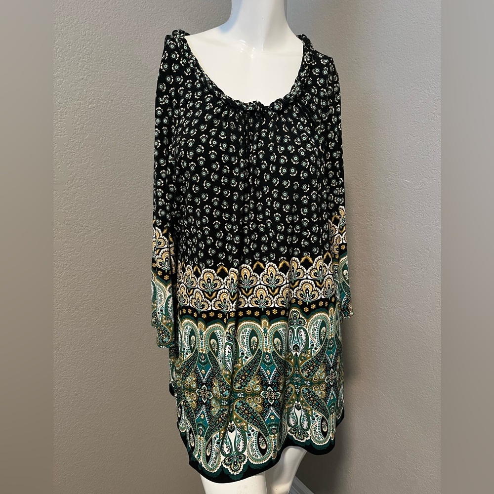 Style & Co Women’s Black Multicolor Paisley Print Bohemian Top Dress Size XL